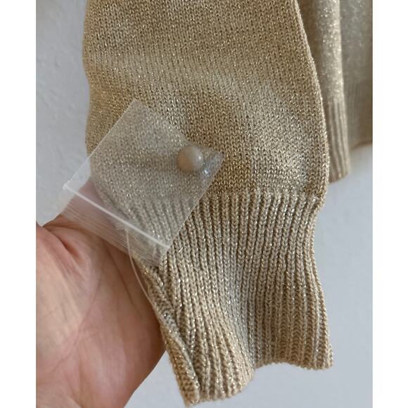 Vintage NEW Gold Shimmer Metallic V-Neck Cardigan Size M Made in USA - Picture 5 of 7